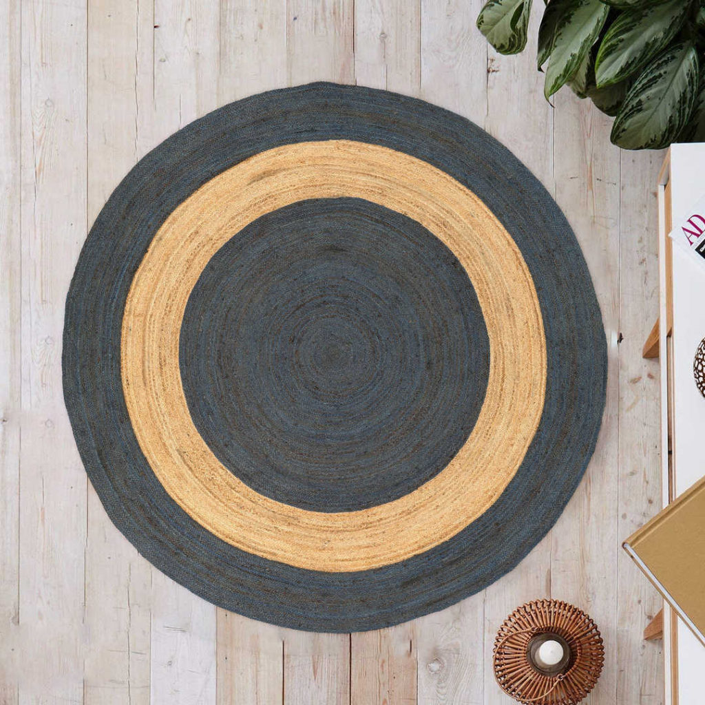 Grey circular area rug contemporary and modern jute round carpet in