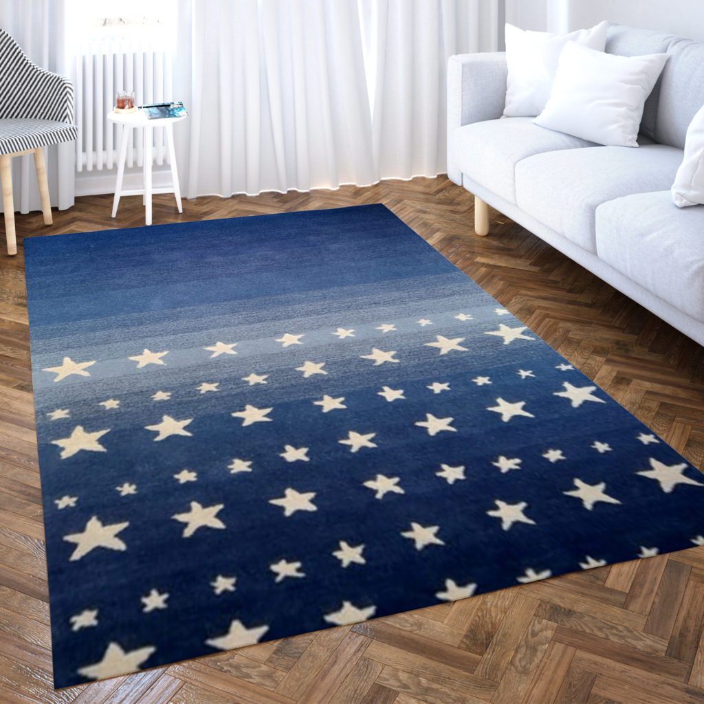 Star Design Blue Shade Rug | Starry Night Carpet