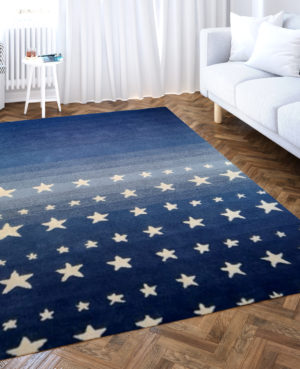 Star Design Blue Shade Rug | Starry Night Carpet