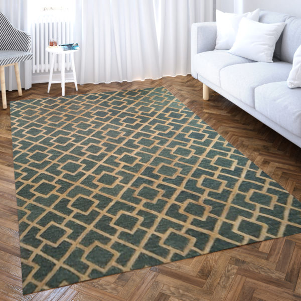 olive green rug with Diamond pattern | cotton hand tufted Rug