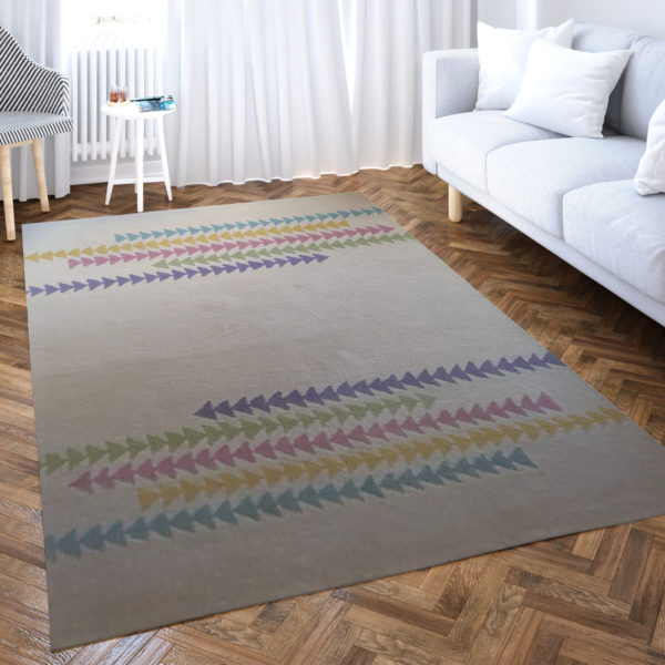 coloured triangle beige rug | floor rug hand tufted