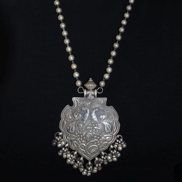 Mayur silver neckpiece | Peacock Design SIlver necklace
