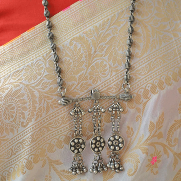 Three pendant combination silver long necklace | Artistic designer silver necklace