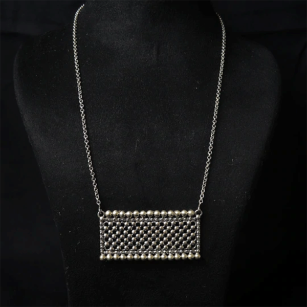 Mesh Pendant with chain silver necklace | Jali design necklace