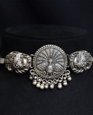 Peacock Design center Silver choker | Bird motif silver necklace