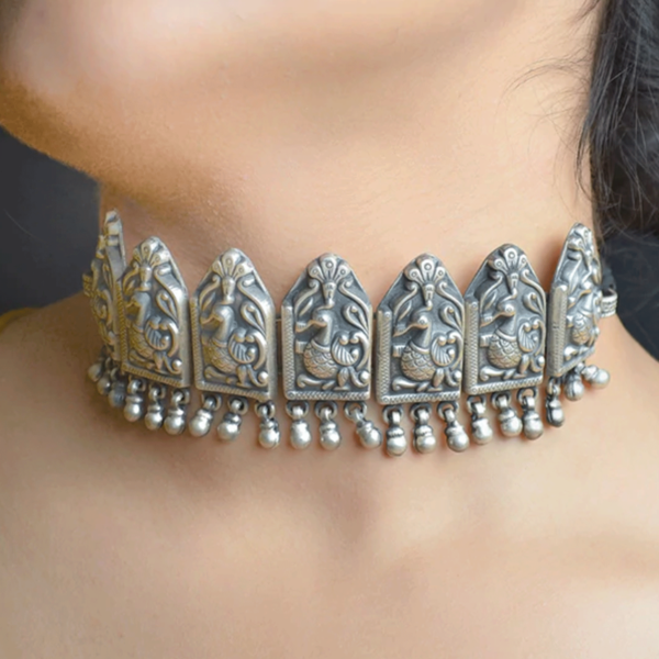Graceful Bird designer Silver Choker | Trendy yet classy silver necklace