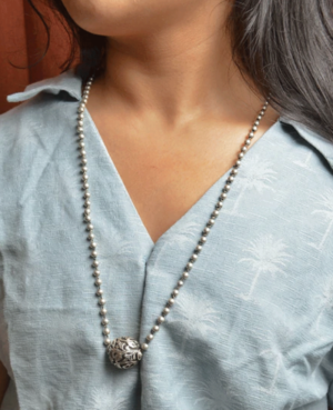 Modish ball silver neckpiece | SIlver necklace with silver ball with engraving