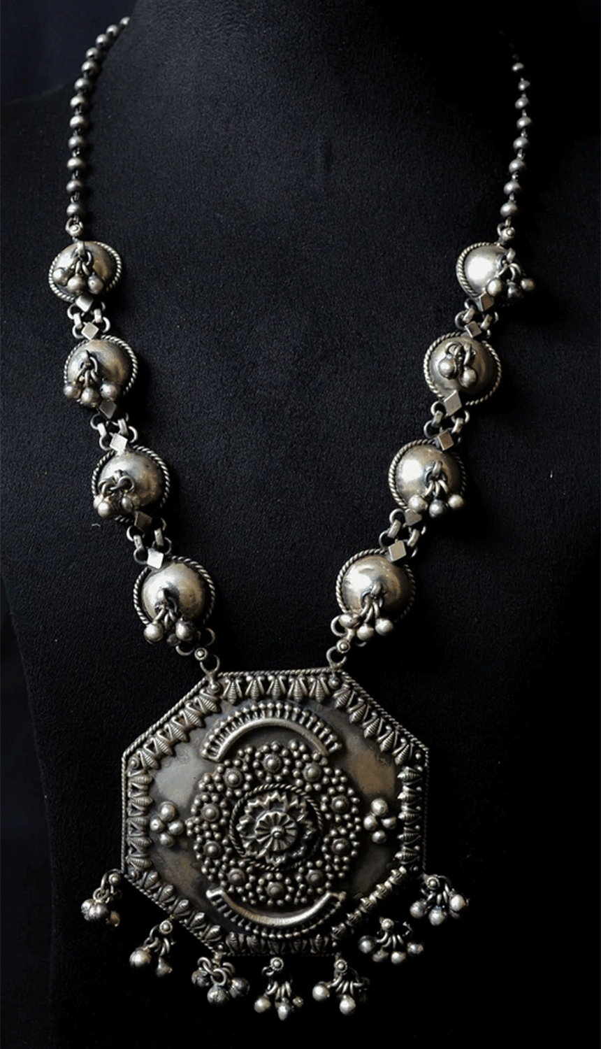 Silver Long Necklace  Exclusive Designer Silver Necklace - Necklaces -  FOLKWAYS