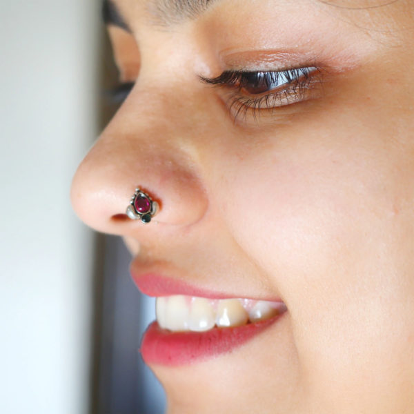 Rose pink silver nose wear | traditional silver nosepin