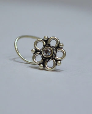 Floral motif silver nose pin | Trisha floral nosepin