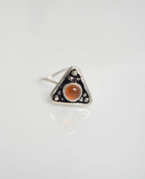 Triangle shape silver nose pin with orange stone