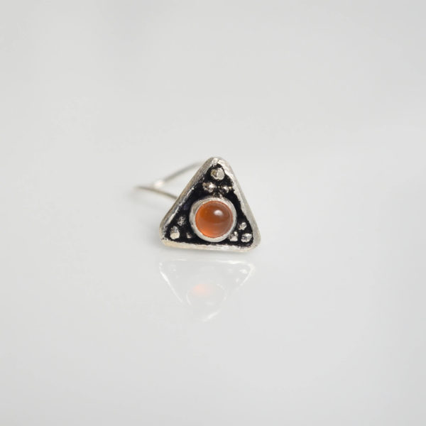 Triangle shape silver nose pin with orange stone