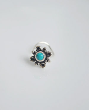 Stone silver nose pin | Oxidized silver ring