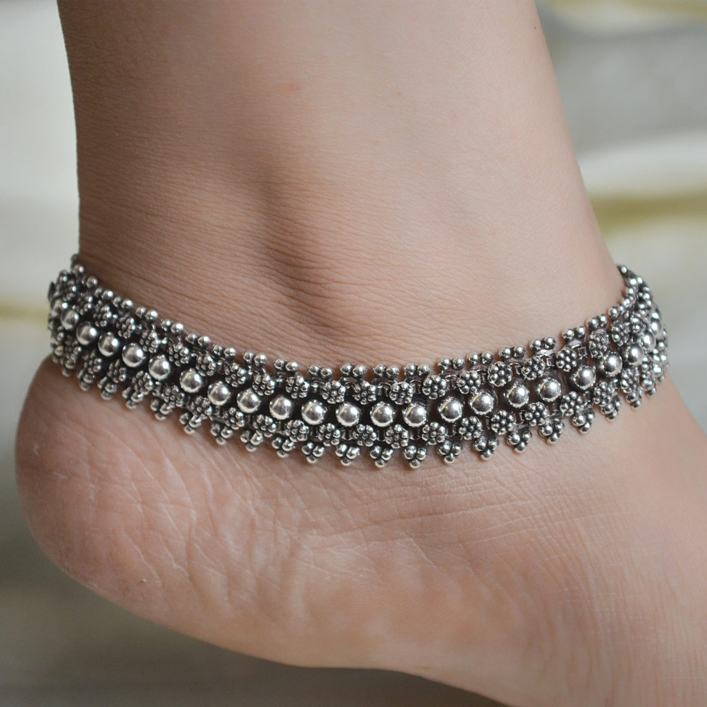 Four layered silver anklet | Flower layered silver anklet