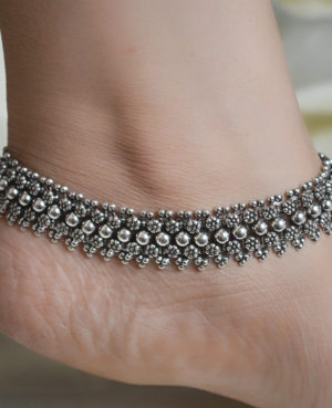 Four layered silver anklet | Flower layered silver anklet