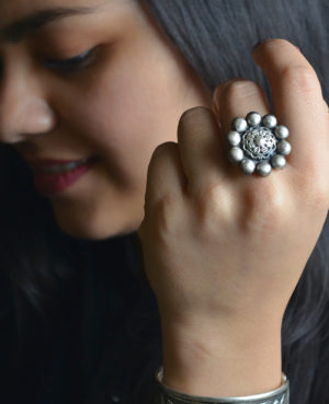 Flowery silver ring | Flower ball silver ring
