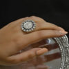 Coin silver ring | White stone silver ring