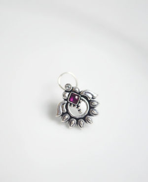 Designer silver nose pin | pink stone silver nosepin