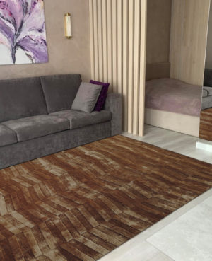 Brown Shade Floor Carpet with Design | Handloom Viscose Rug In Brown Colour