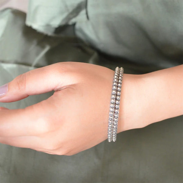 Dotted beads designer silver bangle | Trendy design silver bangle