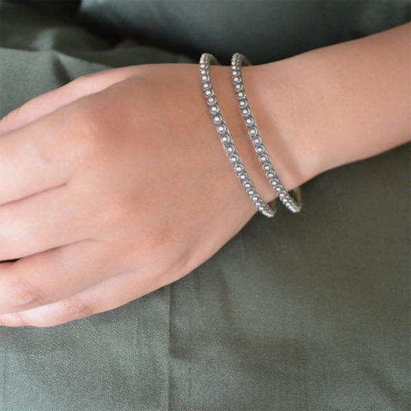 Dotted beads designer silver bangle | Trendy design silver bangle