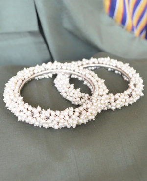 Beautiful silver bangles | Pearl silver bangle