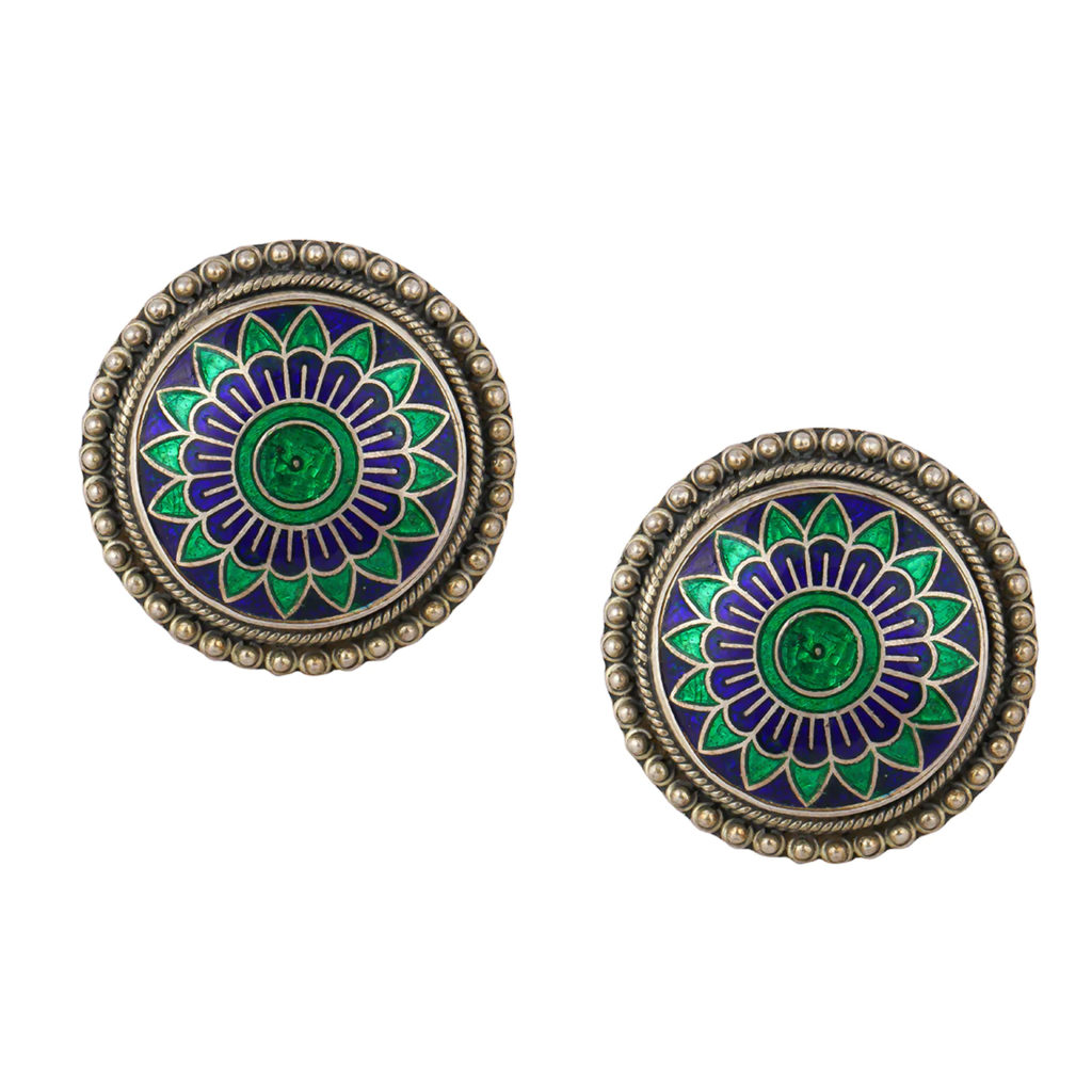 Meenakari Flower silver ear Stud