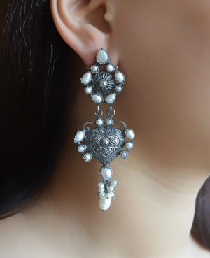 Kundan silver earring | Pearl dangler