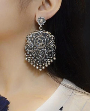 Gorgeous classic silver earring | Tribal motif danglers