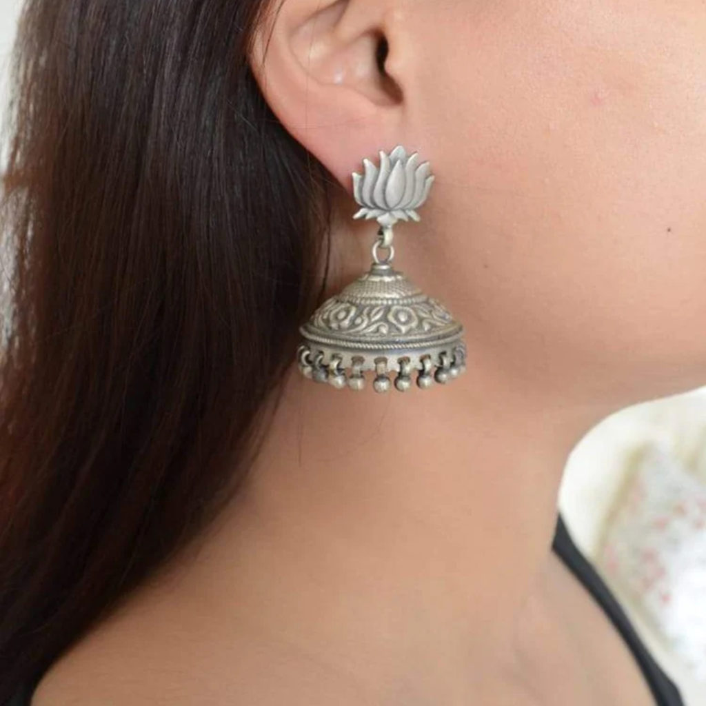 Lotus silver jhumki