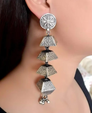 Pyramid Shaped danglers | Indo-western silver earring