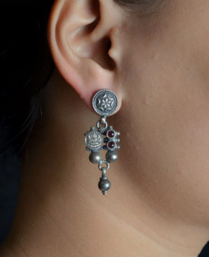 Red Stone Silver earring | bohemian Silver dangler