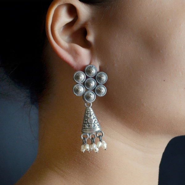 Small Jhumki | Silver Earrings with beads