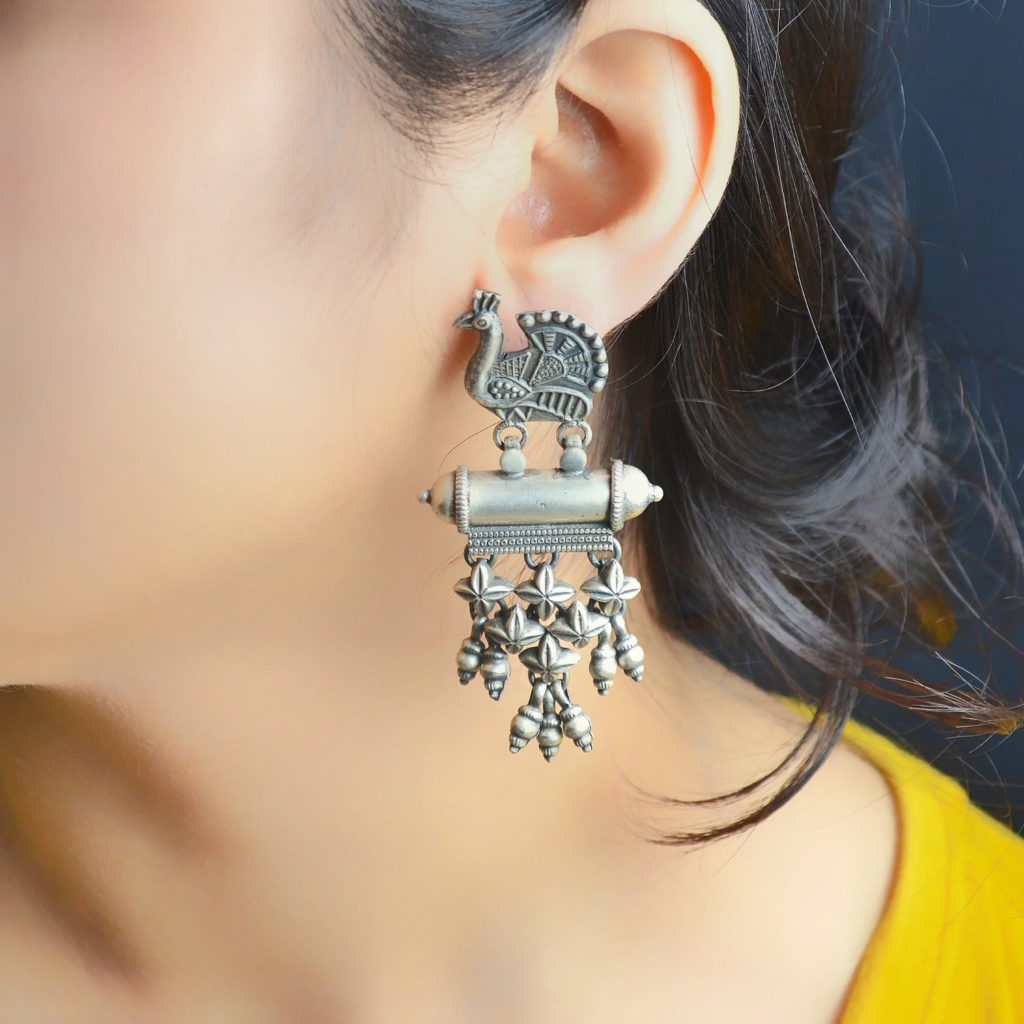 Alluring Peacock Silver Earrings