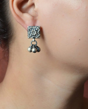 Square Ear stud with Ghungroo
