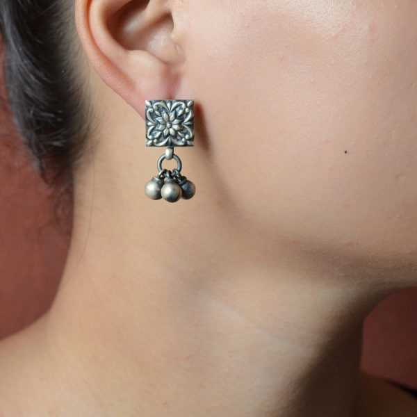 Square Ear stud with Ghungroo