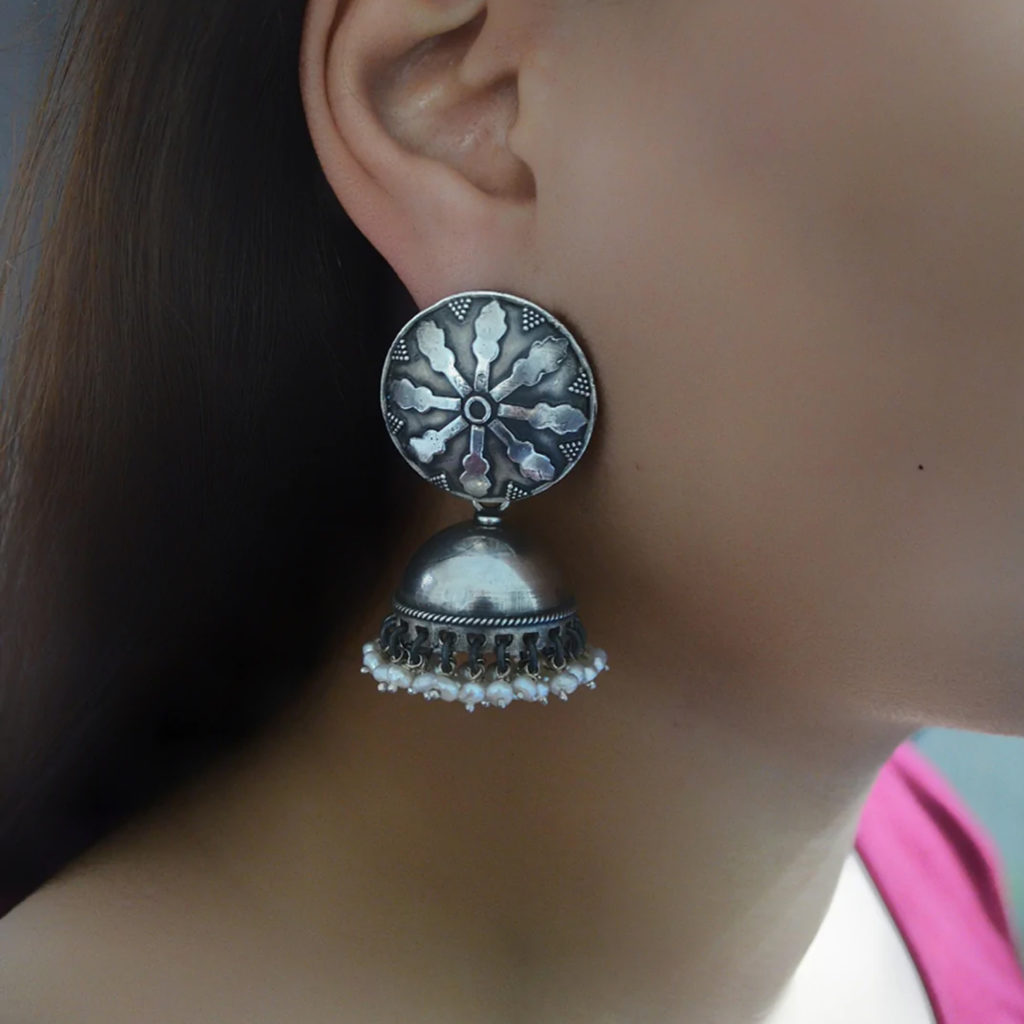 Jhumki with pearl |Stylish Silver Jhumka