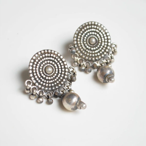 Silver stud with beads on the base | Circle Designer Stud Silver Earring