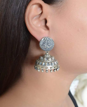 Stunning Silver jhumka with Decorative design