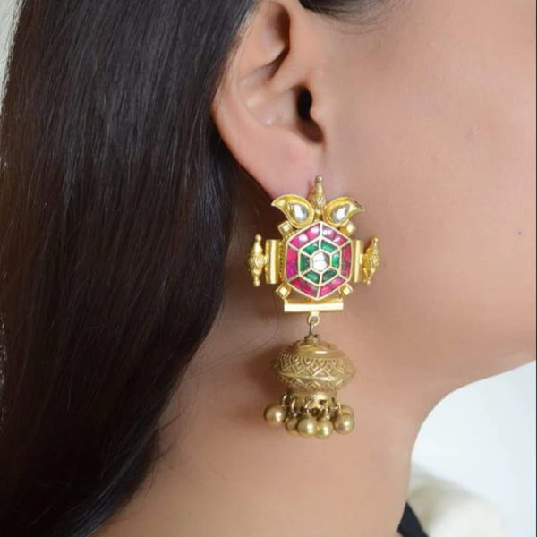 Gold polish Kundan Silver earring