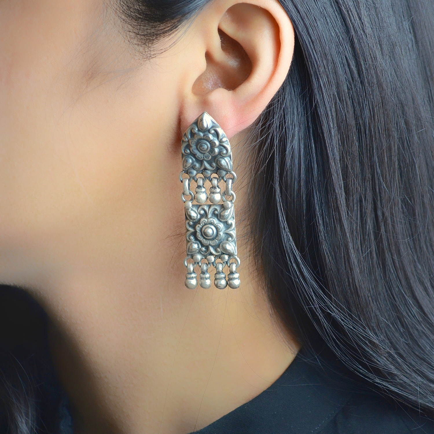 Buy steeplook Tribal Collection  Oxidised Silver Earrings In Square Shape   Elegant  Bold Party Wear Earrings for Women and Girl Alloy Drops   Danglers online  Looksgudin