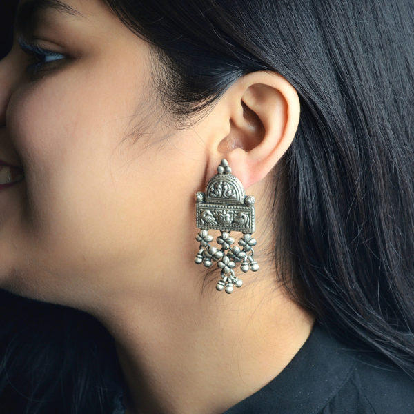 Charming Silver Earrings | Combination of Motif Silver Dangler