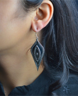 Silver Earrings with Black Colour | Leaf Silver Earring
