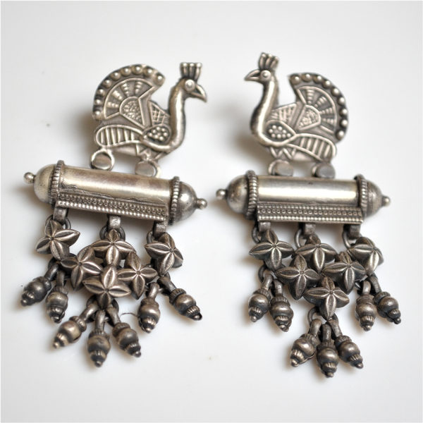 Alluring Peacock Silver Earrings