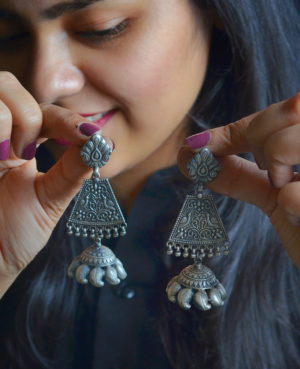 Silver Earrings with Pyramid Shaped Design