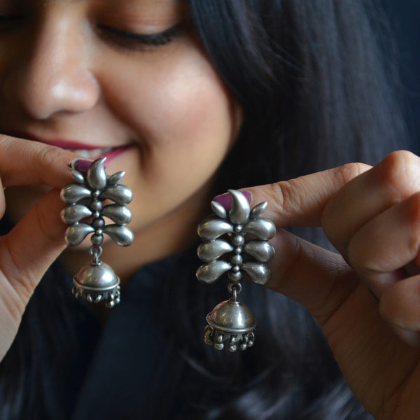 Unique style silver jhumki | Designer Petal Silver earring