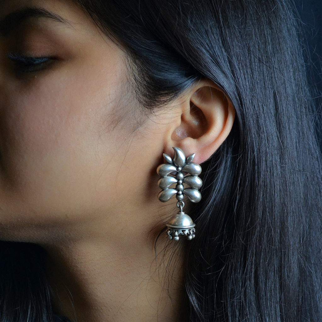 Unique style silver jhumki | Designer Petal Silver earring