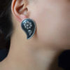 Mango shaped black silver stud earring