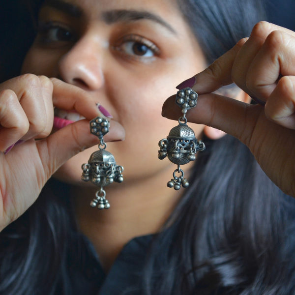 Silver danglers | Unique silver beads earrings