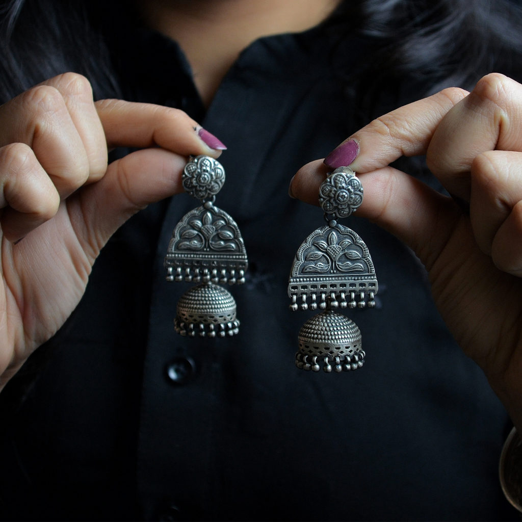 Silver jhumka style | Attractive silver danglers